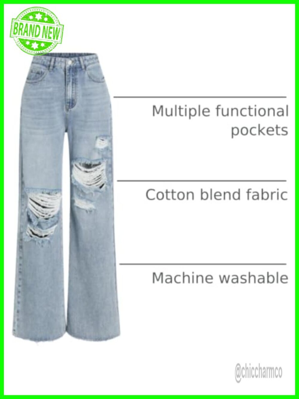 High Waisted Ripped Straight Leg Jeans Distressed Baggy Denim Pants - Picture 3 of 6
